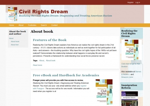 Civil Rights Dream screenshot with info about book